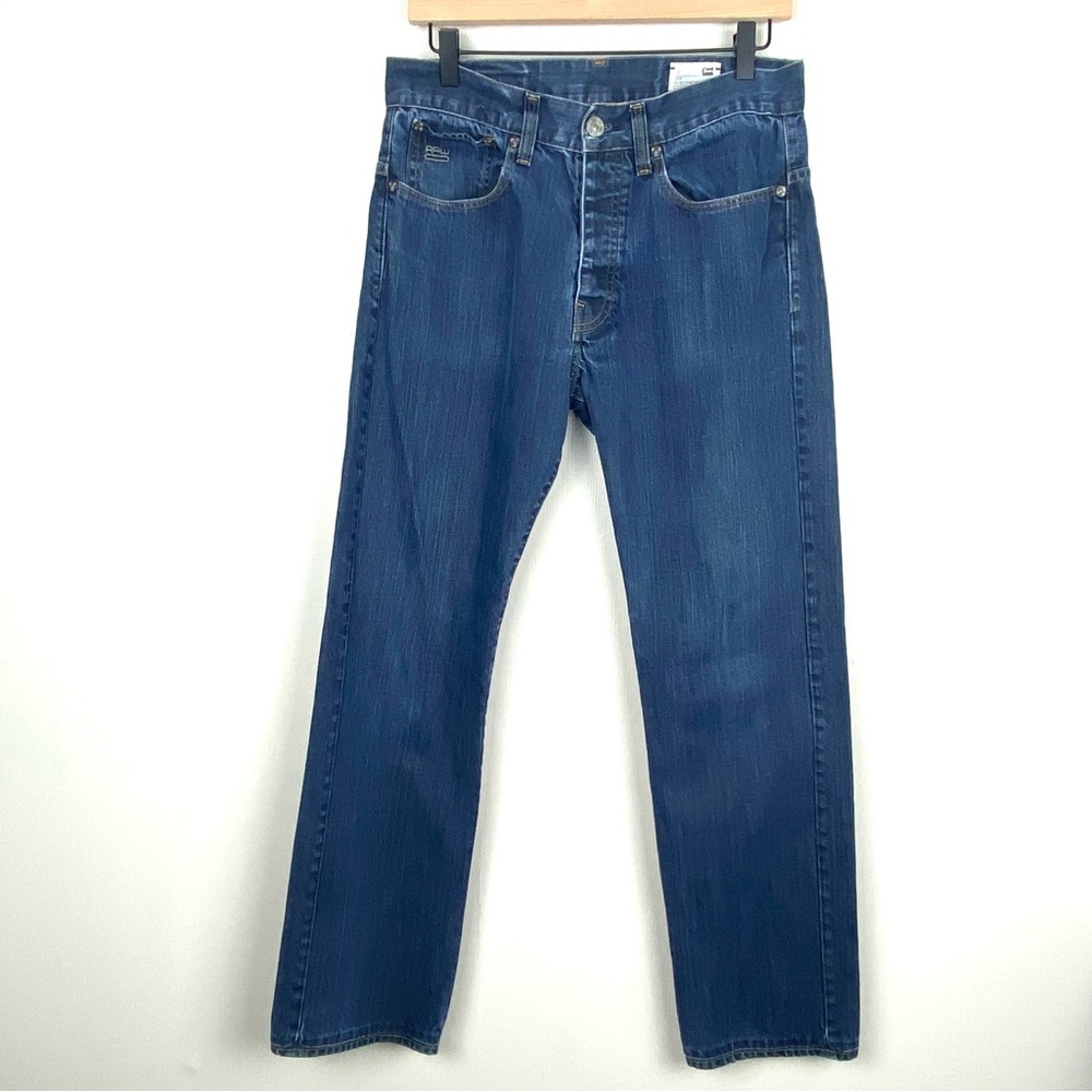 G-Star Raw Jeans Mens 30X31 Slim Straight Leg 3301 Blue Denim Button‎ Fly